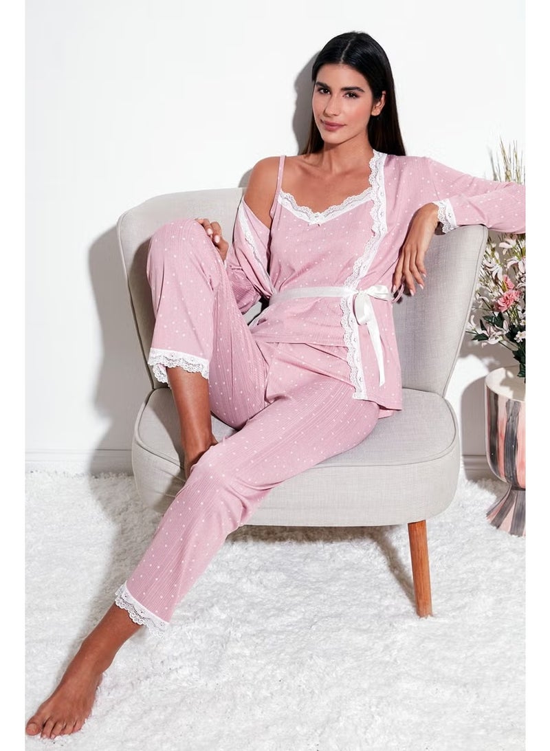 Lela Lace Regular Fit Dressing Gown Rope Strap Pajama Set Women's Pajama Set 65780118 - Image 1