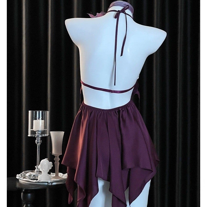 Purple Padded Silk Sleeveless Nightgown - Image 4