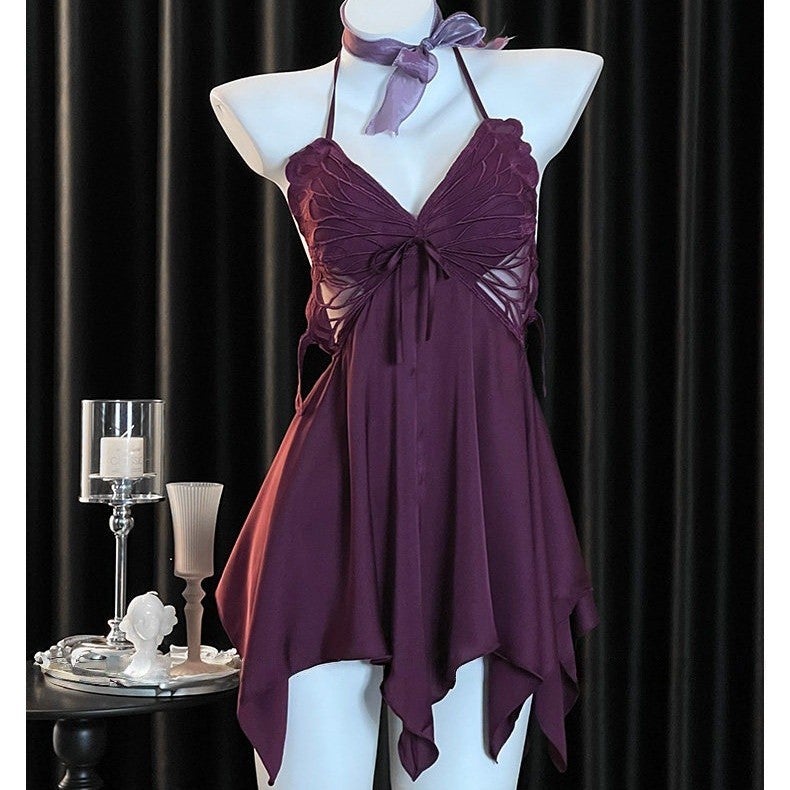Purple Padded Silk Sleeveless Nightgown - Image 1