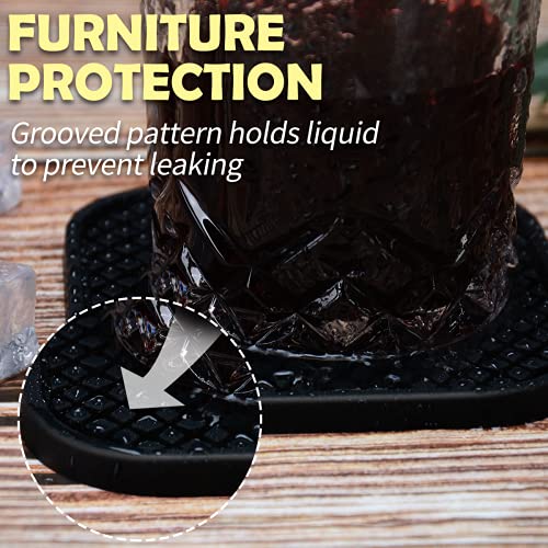 IYYI Silicone Coasters Set of 6, Drink Coasters with Holder, Non-Slip Cup Mat, Deep Tray Absorbent Coaster, Heat Resistant Countertop Protection (Black-Square) - Image 4