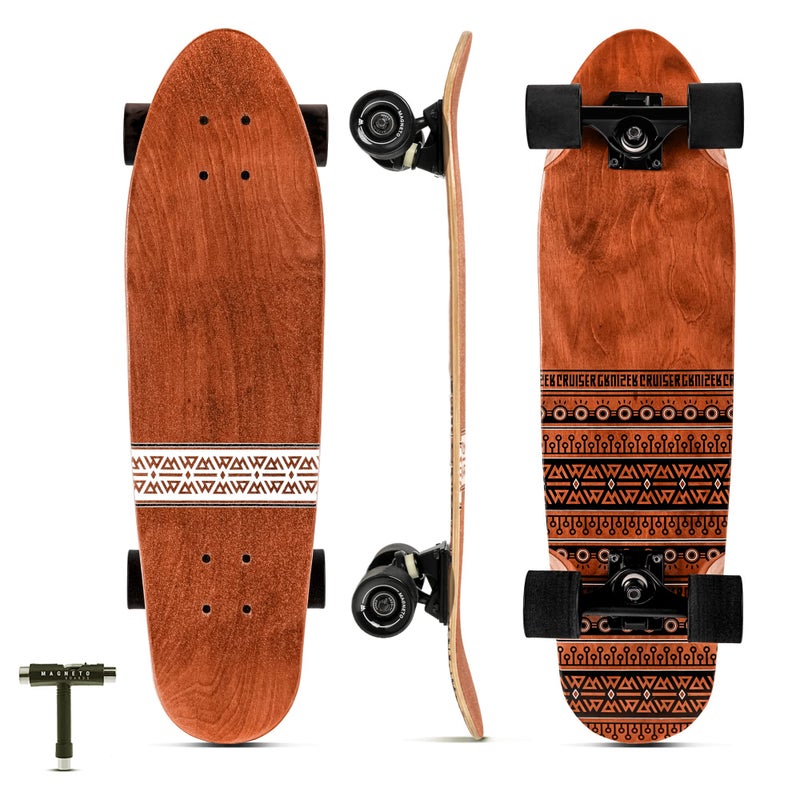 Magneto 27.5" x 7.5" Cruiser Deck Complete Skateboard - Tribal 7-Ply Canadian Maple - Double Kick Concave & Lightweight Wood Deck - Safe Skateboard Wood for Kids, Teens & Adults - Image 1