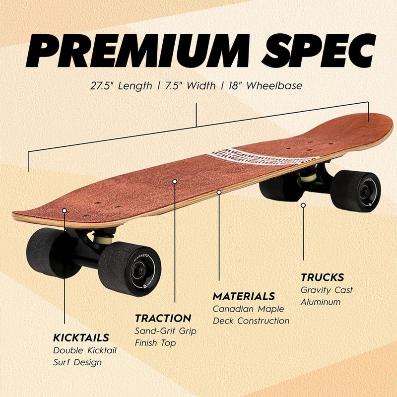 Magneto 27.5" x 7.5" Cruiser Deck Complete Skateboard - Tribal 7-Ply Canadian Maple - Double Kick Concave & Lightweight Wood Deck - Safe Skateboard Wood for Kids, Teens & Adults - Image 5