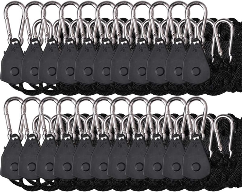 TopoGrow 24PCS/12 Pairs Adjustable Rope Hanger Ratchet Grow Light Hangers 1/8'' 150lb Reinforced Internal Gears Ratchets, Loose-Proof Design for Grow Lights - Image 1