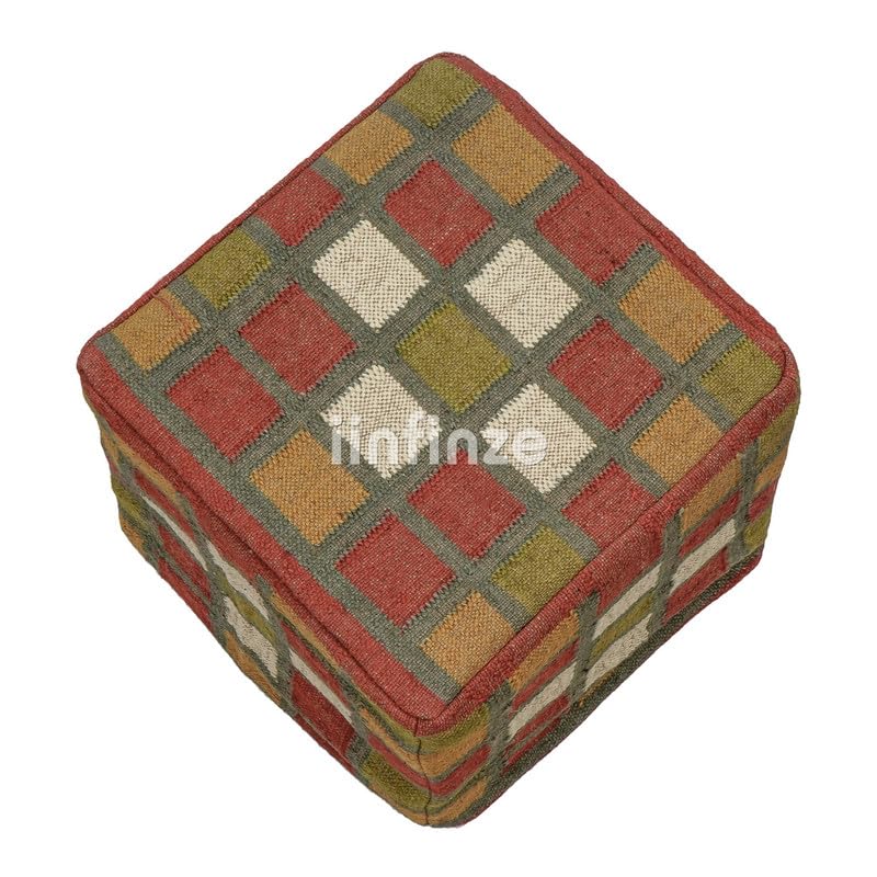 iinfinize Rustic Wool Jute Muddha Luxury Pouffes Sitting Stool for Home Office Indian Footrest Home Decor Floor Pouf Cover Kilim Handwoven Ottoman Cover Furniture Decor Footstool Bean Bag - Image 2