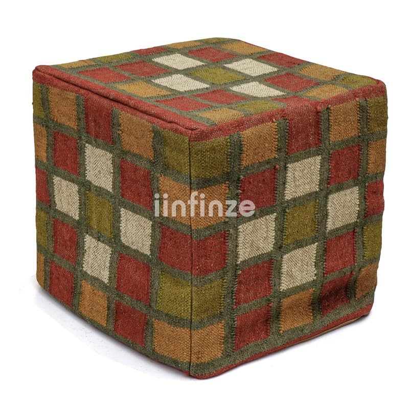 iinfinize Rustic Wool Jute Muddha Luxury Pouffes Sitting Stool for Home Office Indian Footrest Home Decor Floor Pouf Cover Kilim Handwoven Ottoman Cover Furniture Decor Footstool Bean Bag - Image 3