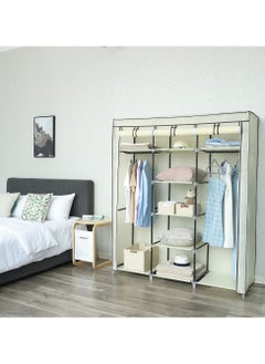 AsolBD AsolBD Double Canvas Wardrobe Cupboard Clothes Hanging Rail Storage Shelves Beige 150 x 175 x 45 cm  - Image 2
