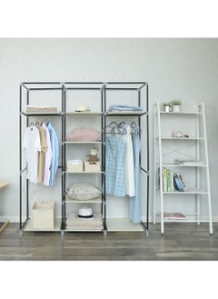 AsolBD AsolBD Double Canvas Wardrobe Cupboard Clothes Hanging Rail Storage Shelves Beige 150 x 175 x 45 cm  - Image 3