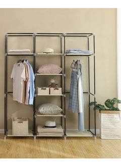 AsolBD AsolBD Double Canvas Wardrobe Cupboard Clothes Hanging Rail Storage Shelves Beige 150 x 175 x 45 cm  - Image 4