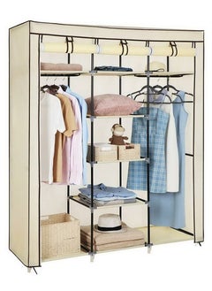 AsolBD AsolBD Double Canvas Wardrobe Cupboard Clothes Hanging Rail Storage Shelves Beige 150 x 175 x 45 cm  - Image 5