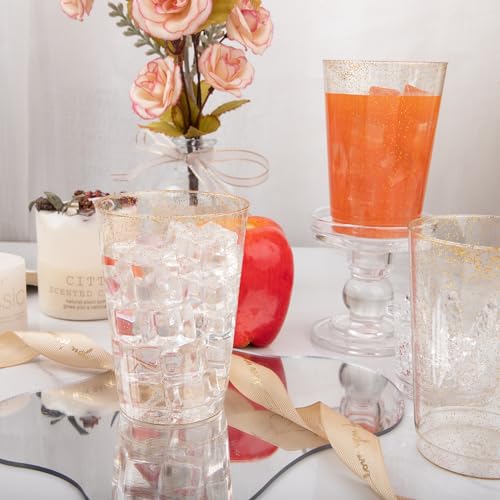I00000 100 Pack 12 oz Gold Glitter Cups, Clear Disposable Cups, Gold Plastic Wine Glasses Cocktail Glasses Heavy Duty Cups, 12 Ounce Glitter Plastic Tumblers for Party - Image 4