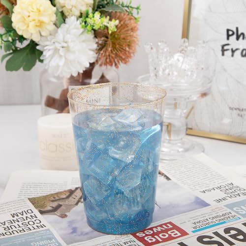 I00000 100 Pack 12 oz Gold Glitter Cups, Clear Disposable Cups, Gold Plastic Wine Glasses Cocktail Glasses Heavy Duty Cups, 12 Ounce Glitter Plastic Tumblers for Party - Image 5