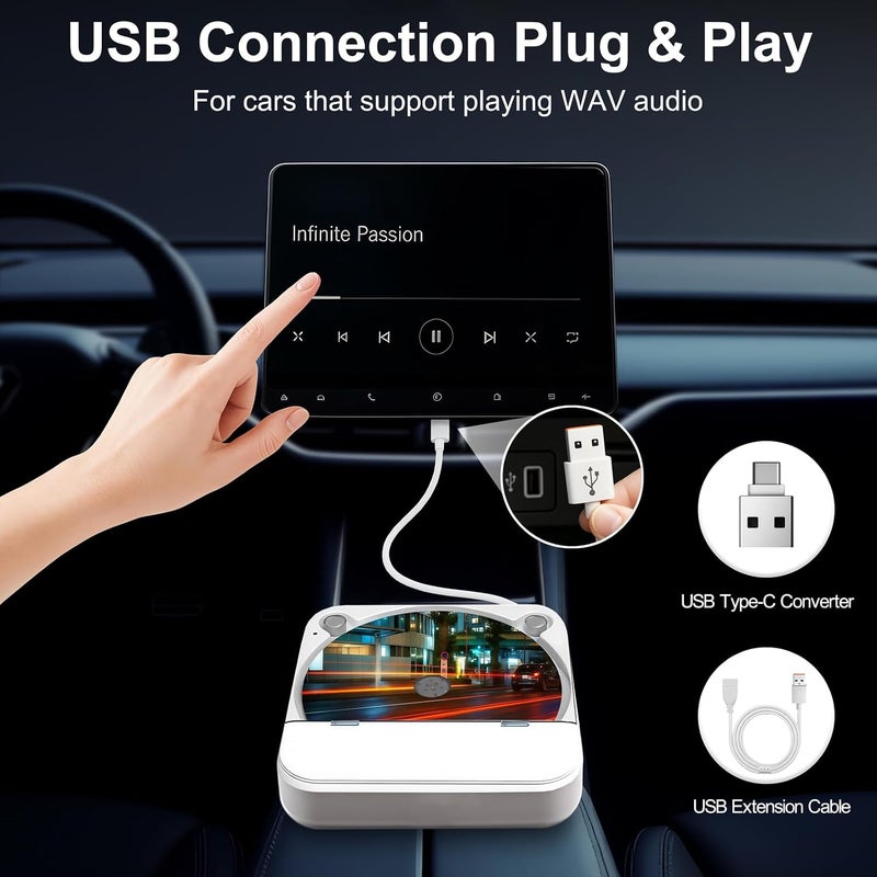 WOOPKER External Portable CD Player for Car, Plug and Play Car CD Player with USB Port AUX Port, Universal USB Player for Vehicle, Laptop, TV, Computer, for Android 4.4 and Above Navigation - Image 3