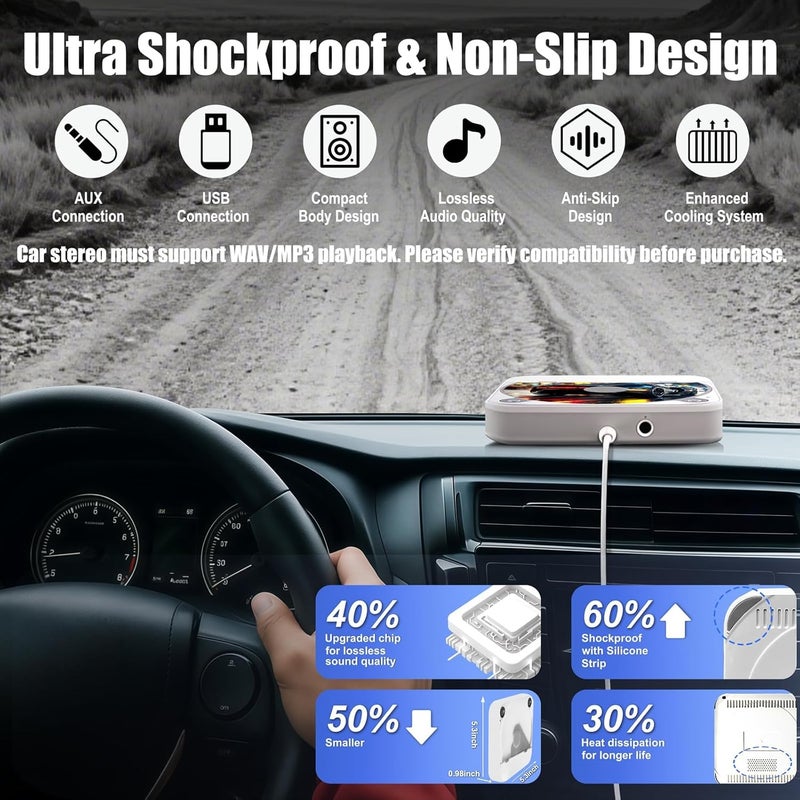 WOOPKER External Portable CD Player for Car, Plug and Play Car CD Player with USB Port AUX Port, Universal USB Player for Vehicle, Laptop, TV, Computer, for Android 4.4 and Above Navigation - Image 5