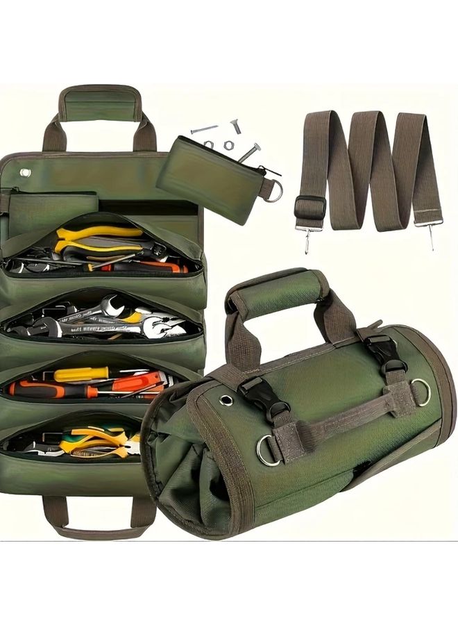 حقيبة أدوات سوداء ثقيلة متعددة الاستخدامات قابلة لللف منظم محمول للميكانيكيين والكهربائيين والنجارين - Image 2