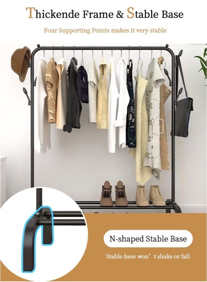 MIXDE Simple Clothes Drying Rack Floor Metal Shoe Rack Hanger Indoor Bedroom Storage Rack Multi-functional Hanger Black 133x154x40 cm - Image 3