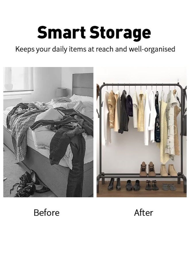 MIXDE Simple Clothes Drying Rack Floor Metal Shoe Rack Hanger Indoor Bedroom Storage Rack Multi-functional Hanger Black 133x154x40 cm - Image 2