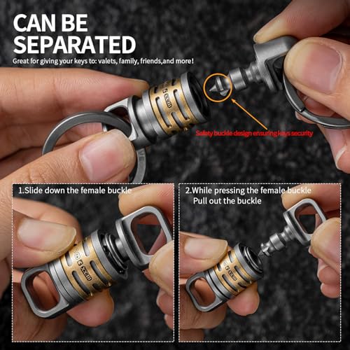 FEGVE Quick Release Keychain with 2/28mm Titanium Key Rings, Swivel Heavy Duty Keychain for Home Car Keys-(Load Bearing: 700kg) - Image 3
