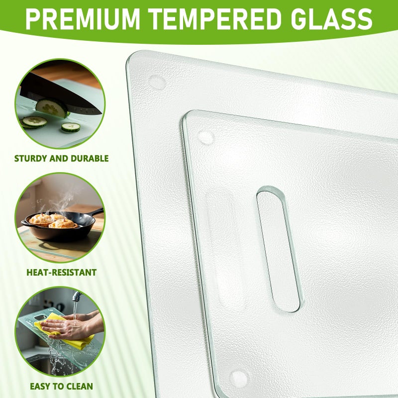 OAKJAR Tempered Glass Cutting Board for Kitchen, 2PCS Clear Chopping Board with Handle (16"x12" & 12"x8"), Plastic Free, Scratch Resistant, Heat Resistant, Dishwasher Safe, Non-toxic, Easy to Clean - Image 3