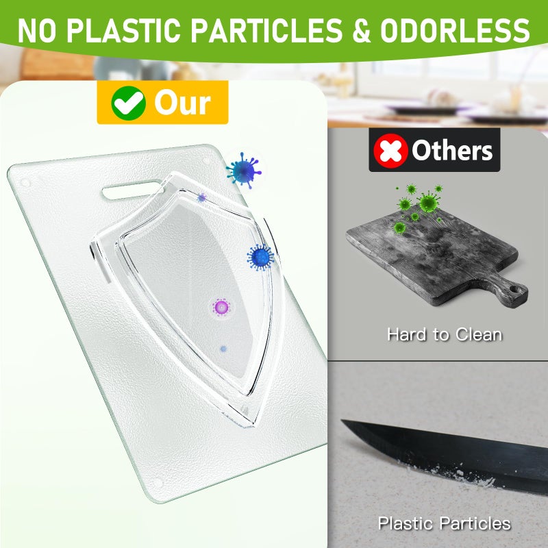 OAKJAR Tempered Glass Cutting Board for Kitchen, 2PCS Clear Chopping Board with Handle (16"x12" & 12"x8"), Plastic Free, Scratch Resistant, Heat Resistant, Dishwasher Safe, Non-toxic, Easy to Clean - Image 5