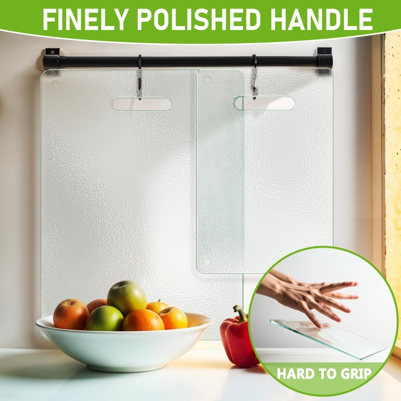 OAKJAR Tempered Glass Cutting Board for Kitchen, 2PCS Clear Chopping Board with Handle (16"x12" & 12"x8"), Plastic Free, Scratch Resistant, Heat Resistant, Dishwasher Safe, Non-toxic, Easy to Clean - Image 2