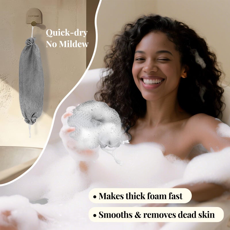 Zeefpod African Net Sponge Authentic-4 Packs African Exfoliating Net Sponge,Bath Sponges for Shower,42 inch Long for Normal to Sensitive Skin, for Daily use, Body Exfoliator Shower(Linen&Brown&Black&Grey) - Image 3