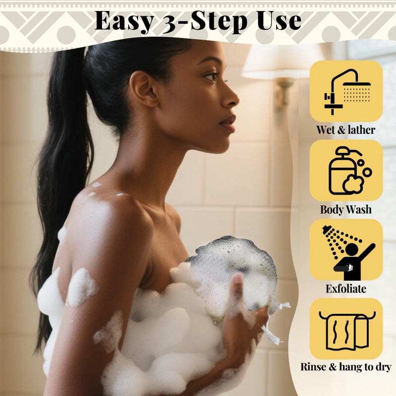 Zeefpod African Net Sponge Authentic-4 Packs African Exfoliating Net Sponge,Bath Sponges for Shower,42 inch Long for Normal to Sensitive Skin, for Daily use, Body Exfoliator Shower(Linen&Brown&Black&Grey) - Image 5