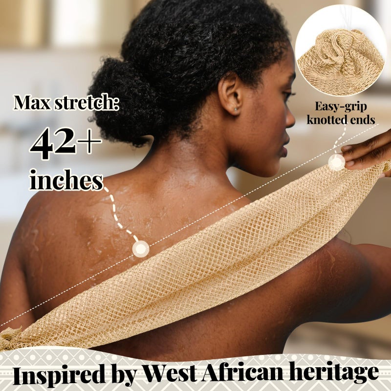 Zeefpod African Net Sponge Authentic-4 Packs African Exfoliating Net Sponge,Bath Sponges for Shower,42 inch Long for Normal to Sensitive Skin, for Daily use, Body Exfoliator Shower(Linen&Brown&Black&Grey) - Image 2