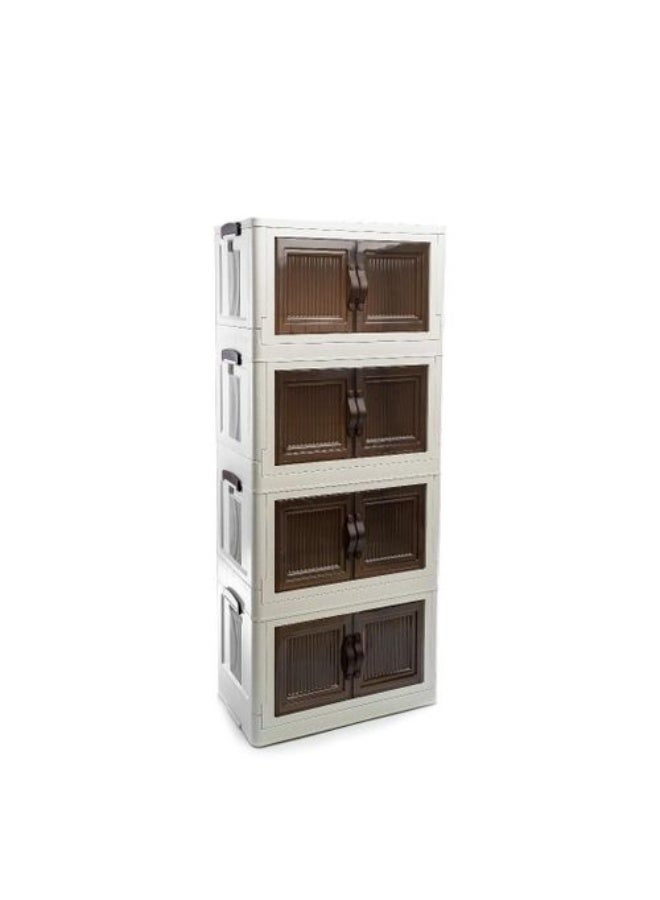 AKSA 4-Tier Storage Cabinet, Double Door Design, Stackable Organization System with Handle Grips, Beige
