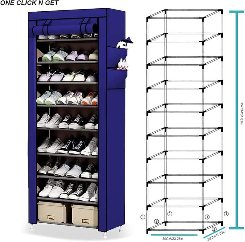Sulfar Storage Box for 27 Pairs,10 Tiers Foldable Shoe Rack, Foldable Shoes Organizer Cover, Shoe Cover Rack, Pairs Portable Shoe Storage Rack 157cm X 59cm X 28cm (Blue) - Image 3