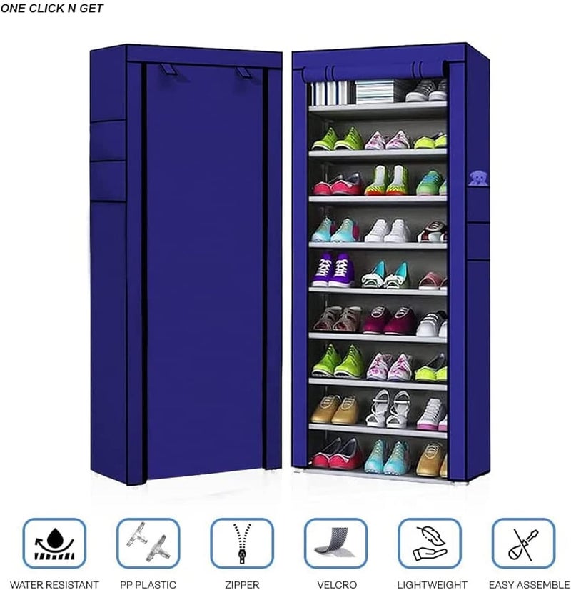 Sulfar Storage Box for 27 Pairs,10 Tiers Foldable Shoe Rack, Foldable Shoes Organizer Cover, Shoe Cover Rack, Pairs Portable Shoe Storage Rack 157cm X 59cm X 28cm (Blue) - Image 2