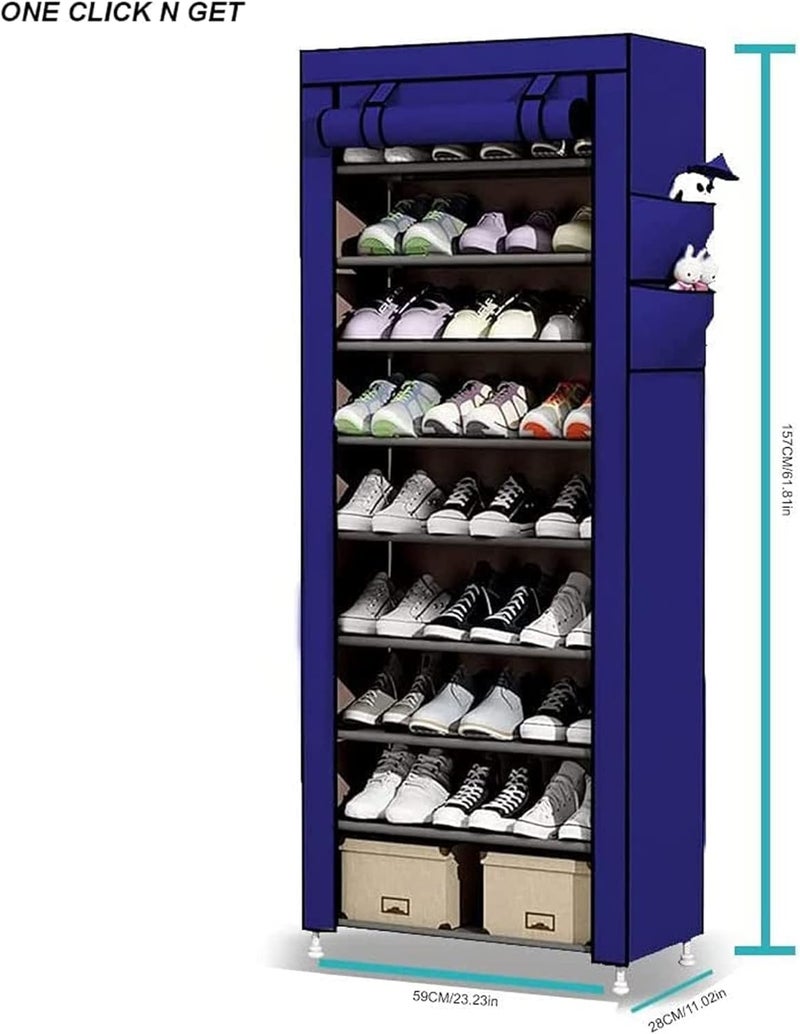 Sulfar Storage Box for 27 Pairs,10 Tiers Foldable Shoe Rack, Foldable Shoes Organizer Cover, Shoe Cover Rack, Pairs Portable Shoe Storage Rack 157cm X 59cm X 28cm (Blue) - Image 1