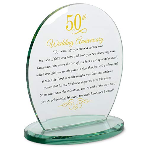 Dicksons 50th Wedding Anniversary Yellow 6 x 65 Glass Table Top Sign Plaque