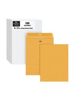 Quality Park 9" X 12" Clasp Envelopes Brown Kraft Gummed Flap 100/Box (Qua37790)  - Image 1