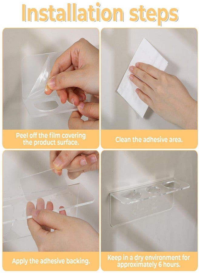 Eldraqth 2pcs Acrylic Hair Brush Wall Holder Adhesive Hair Tool Oragnizer Wall Mounted Transparent Comb Holder with 3 Holes/ 2 Holes for Curling Wands/Straighteners (Holes Diameter 1.34 to 1.57 in) - Image 3