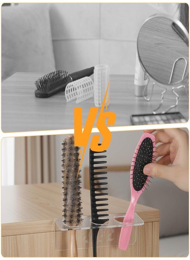 Eldraqth 2pcs Acrylic Hair Brush Wall Holder Adhesive Hair Tool Oragnizer Wall Mounted Transparent Comb Holder with 3 Holes/ 2 Holes for Curling Wands/Straighteners (Holes Diameter 1.34 to 1.57 in) - Image 4