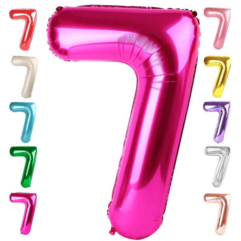 Mluchee 40 Inch Number 7 Balloon, Hot Pink Seven Birthday Decor, 7 17 27 70 Year Old Balloon Number for Engagement, Wedding, Graduations - Image 1