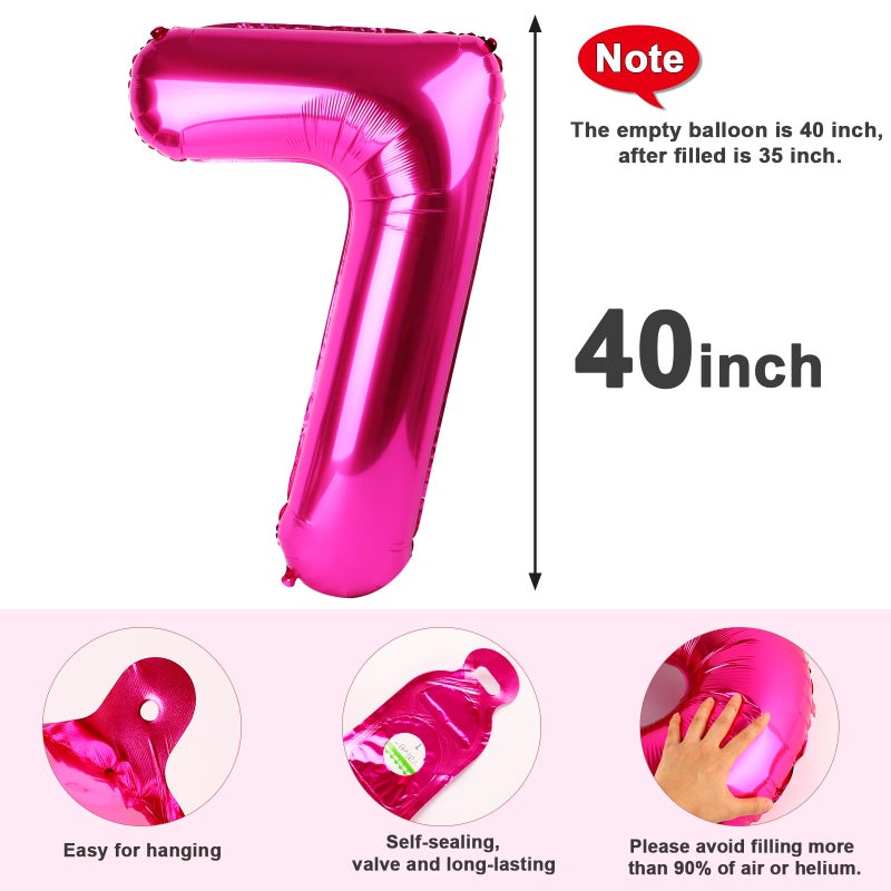 Mluchee 40 Inch Number 7 Balloon, Hot Pink Seven Birthday Decor, 7 17 27 70 Year Old Balloon Number for Engagement, Wedding, Graduations - Image 4