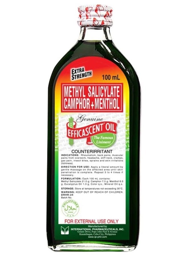 EFFICASCENT OIL مرهم قوي للغاية، مزيج من ميثيل ساليسيلات، كافور + منثول لتخفيف الروماتيزم وآلام العضلات والمفاصل والصداع ولدغات الحشرات والمزيد، 100 مل 