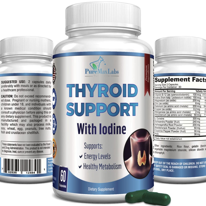 YUMMYVITE Thyroid Support with Iodine Metabolism Booster Energy Booster Increase Focus Premium NonGMO Thyroid Supplement 60 Capsules