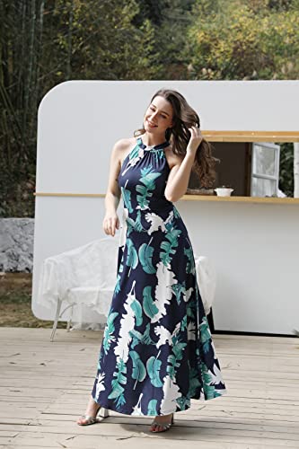 STYLEWORD Women's 2025 Summer Hawaiian Beach Maxi Dresses Tropical Off Shoulder Halter Neck Long Dress Spring Trendy Outfits(Floral 01,S) - Image 5