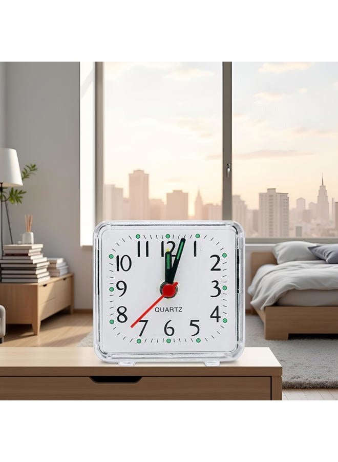 BWESOO White Alarm Clock Small Transparent Square Quartz Beep Table Silent Bedside Clock,Battery Powered Table Clocks Bedroom Living Decor Alarm Clocks Ultra Travel Alarm Clock - Image 5