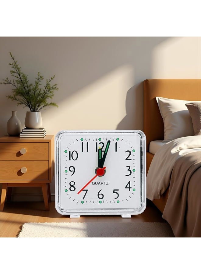BWESOO White Alarm Clock Small Transparent Square Quartz Beep Table Silent Bedside Clock,Battery Powered Table Clocks Bedroom Living Decor Alarm Clocks Ultra Travel Alarm Clock - Image 4