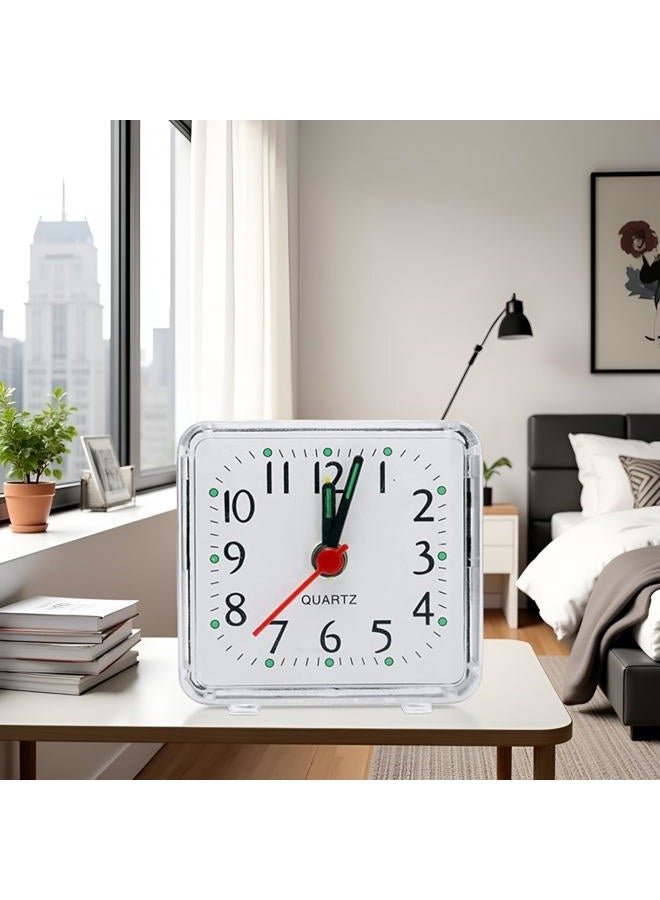 BWESOO White Alarm Clock Small Transparent Square Quartz Beep Table Silent Bedside Clock,Battery Powered Table Clocks Bedroom Living Decor Alarm Clocks Ultra Travel Alarm Clock - Image 3