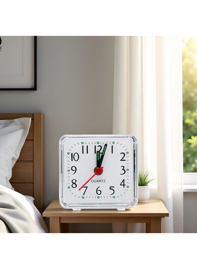 BWESOO White Alarm Clock Small Transparent Square Quartz Beep Table Silent Bedside Clock,Battery Powered Table Clocks Bedroom Living Decor Alarm Clocks Ultra Travel Alarm Clock - Image 2