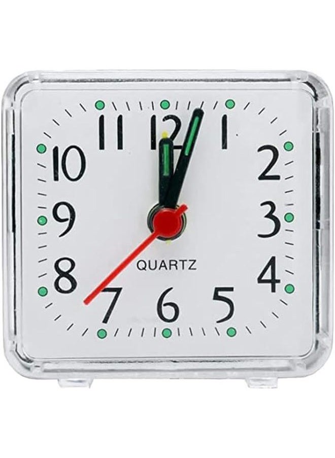 BWESOO White Alarm Clock Small Transparent Square Quartz Beep Table Silent Bedside Clock,Battery Powered Table Clocks Bedroom Living Decor Alarm Clocks Ultra Travel Alarm Clock - Image 1