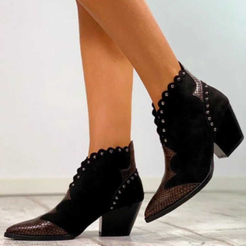 2019 Women'S Low Heel Chunky Heel Color Matching Ankle Boots - Image 1