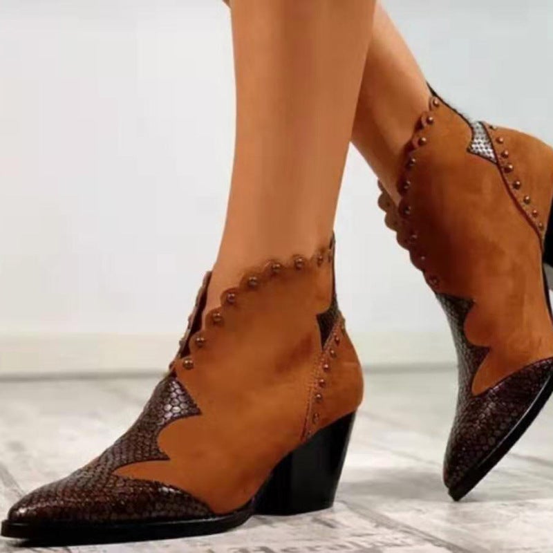 2019 Women'S Low Heel Chunky Heel Color Matching Ankle Boots - Image 2