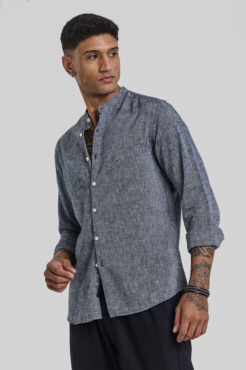 سنيتش Grey Textured Long Sleeve Slim Fit Shirt