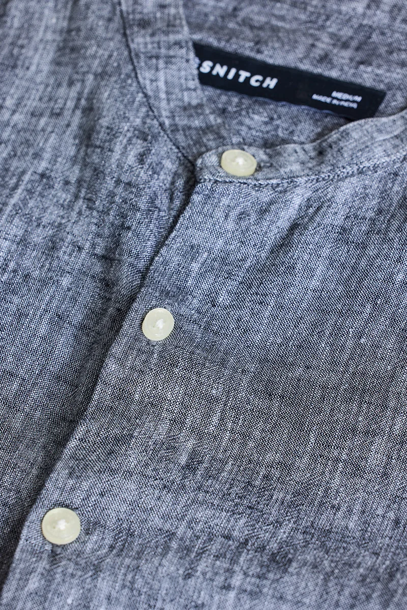 سنيتش Grey Textured Long Sleeve Slim Fit Shirt