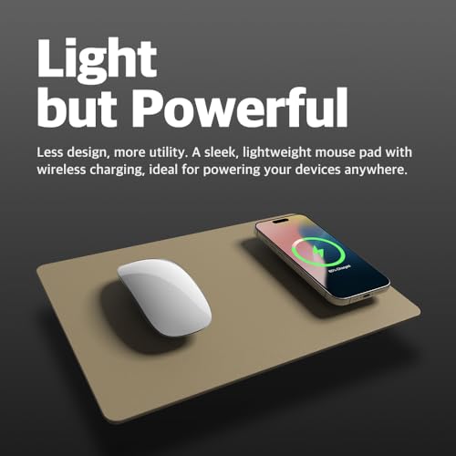 POUT H3 Wireless Charging Mouse Pad – Qi-Enabled Fast Charger Built into Sleek Desk Mat, Compatible with Phones, Earbuds & More(Latte Cream) - Image 2